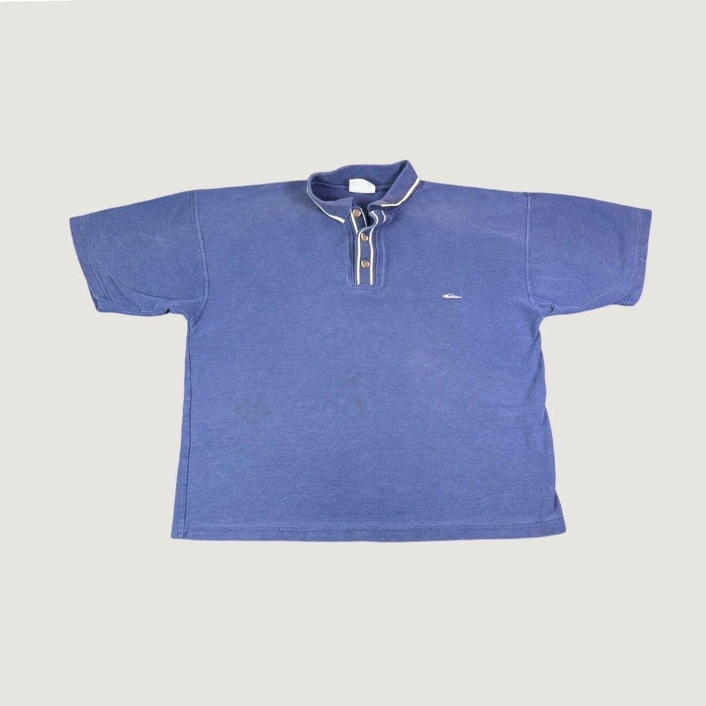 Vintage Quiksilver Polo Shirt Mens Blue Textured Knit Surf Skate Boxy Fit L/XL